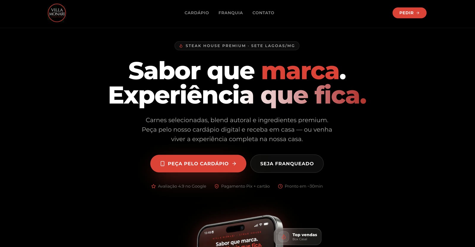 Site, cardápio e pedidos: Villa Monari